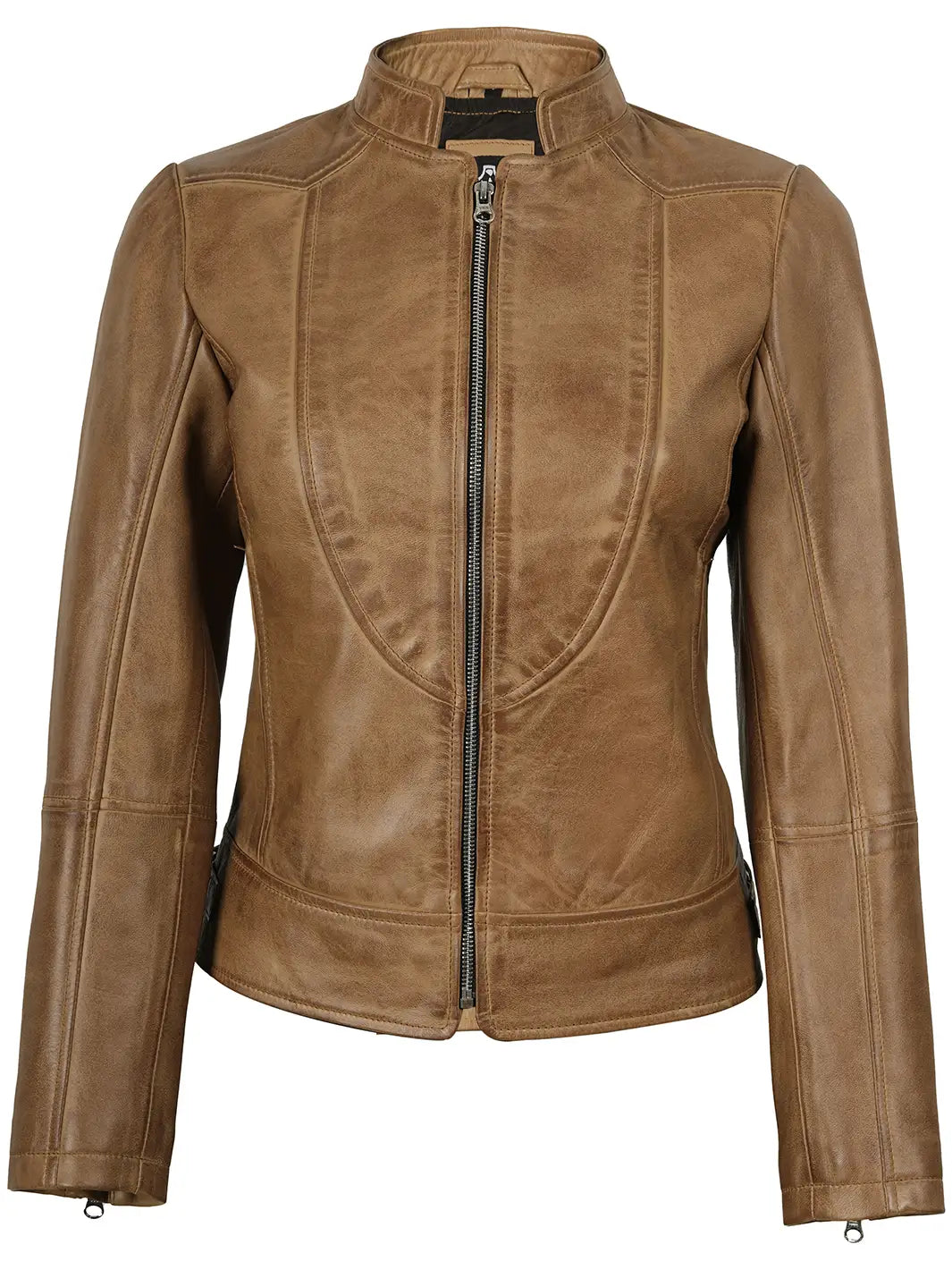 Amy Women's Camel Leather Moto Jacket