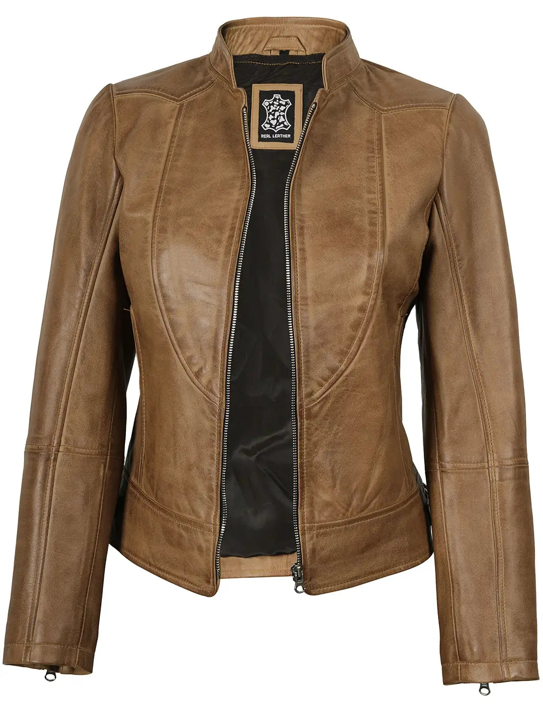 Camel Leather Jacket Womens Biker