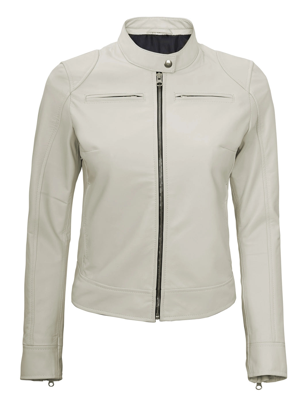 Dodge Off White Cafe Racer Leather Jackets Womens 