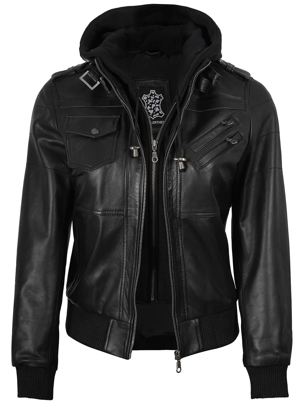 Edinburgh Womens Hooded Leather Jacket Bomber Style