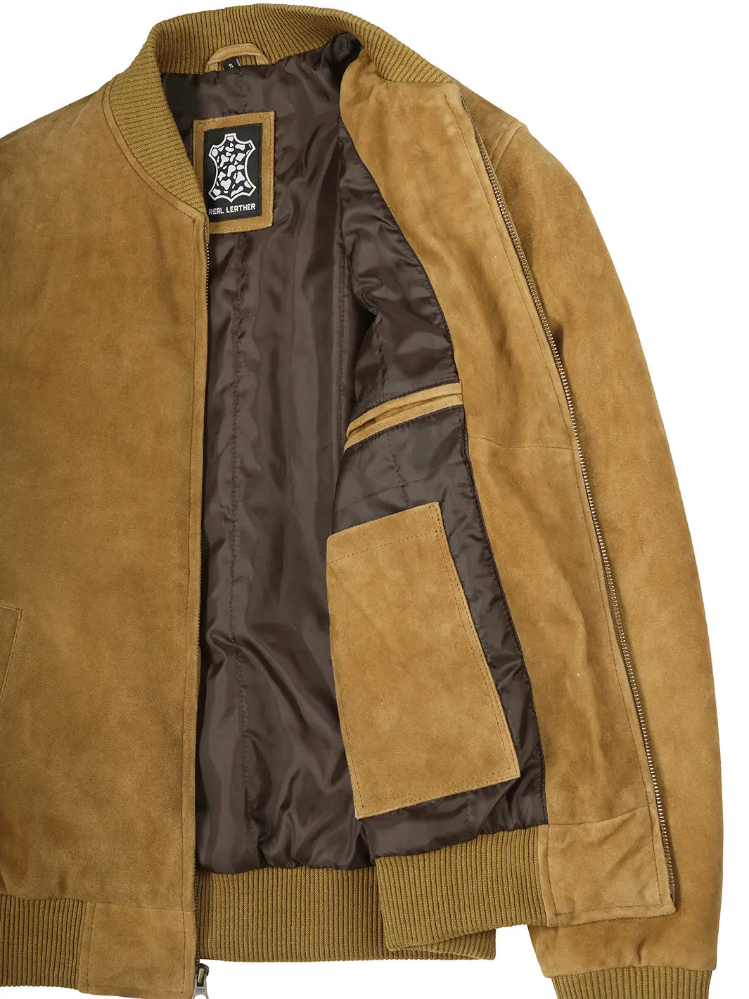 Mens Light Brown Bomber Suede Jacket 