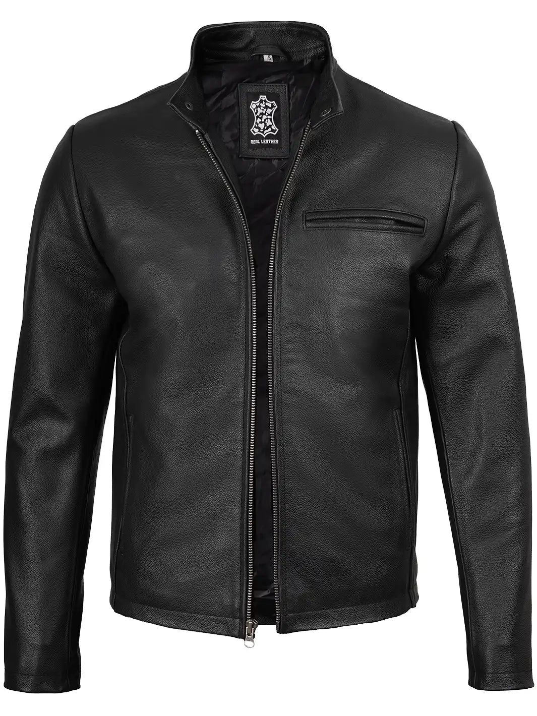 Stylish Men's Black Cafe Racer Jacket – Real Cowhide Leather Biker Look