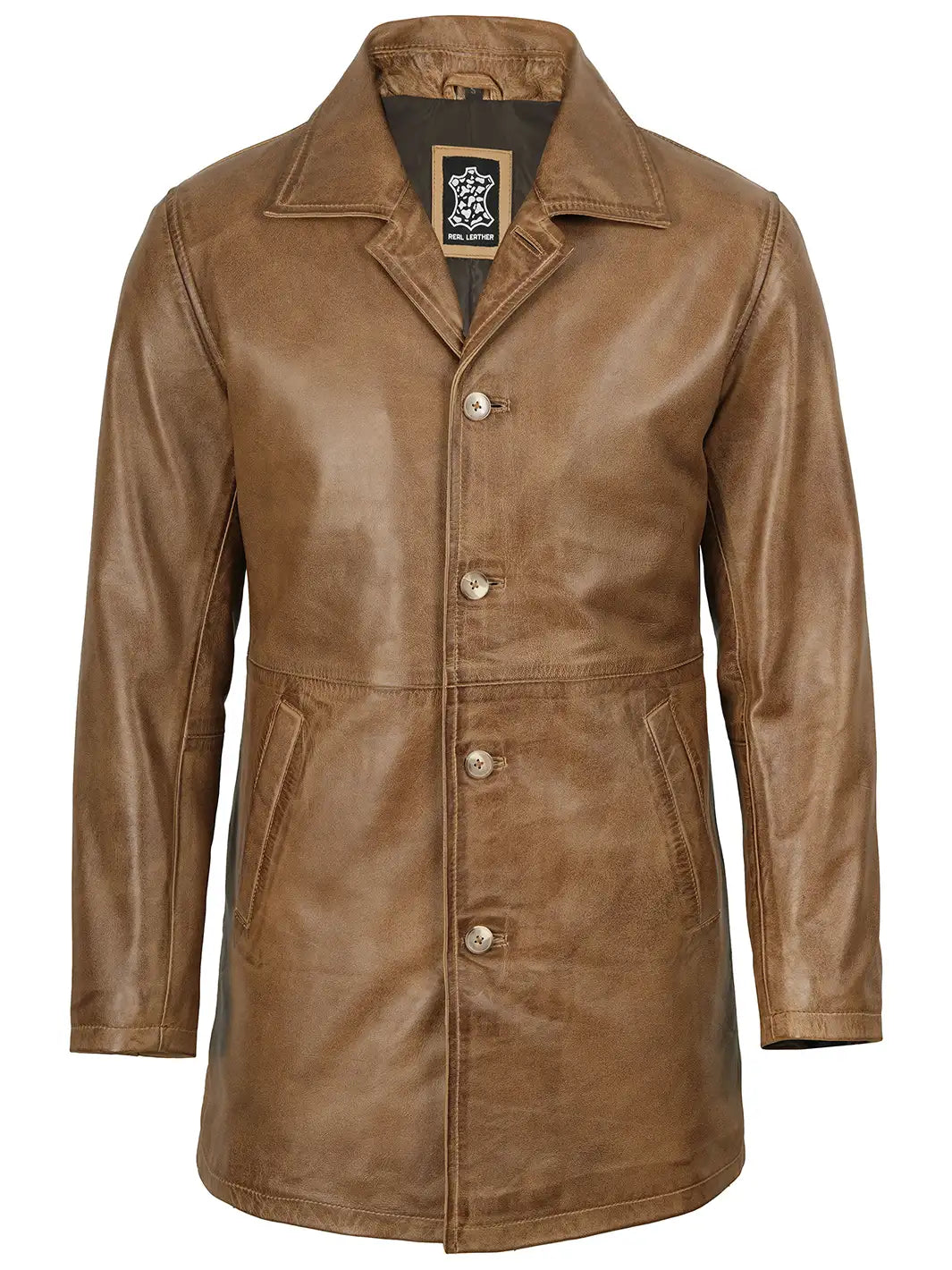 Winchester Camel Brown 3 4 Length Leather Car Coat For Men