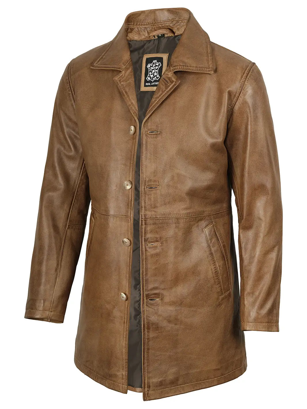 Winchester Men's Camel Brown 3 4 Length Leather Car Coat