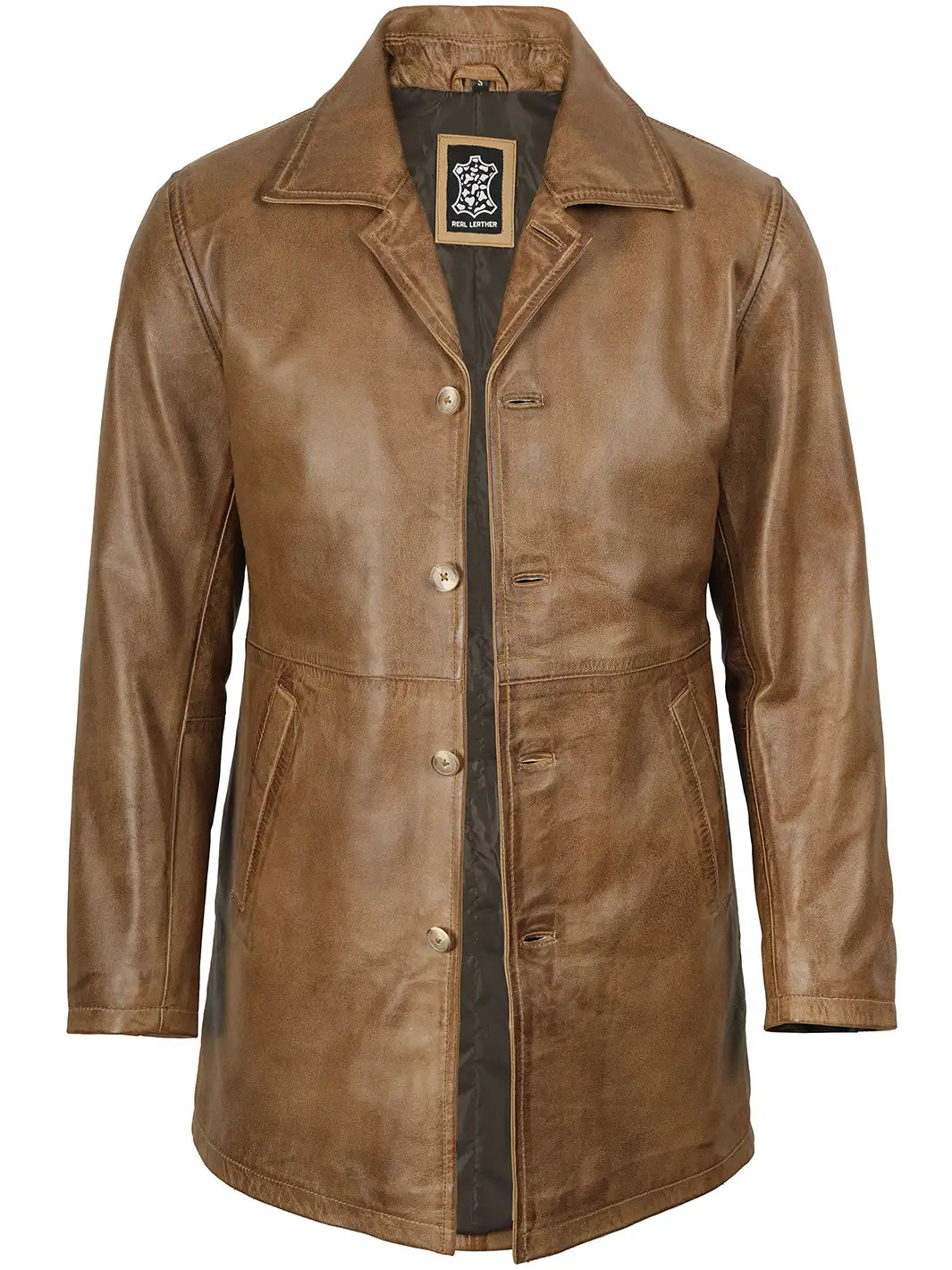 Winchester Mens Camel Brown 3 4 Length Leather Car Coat