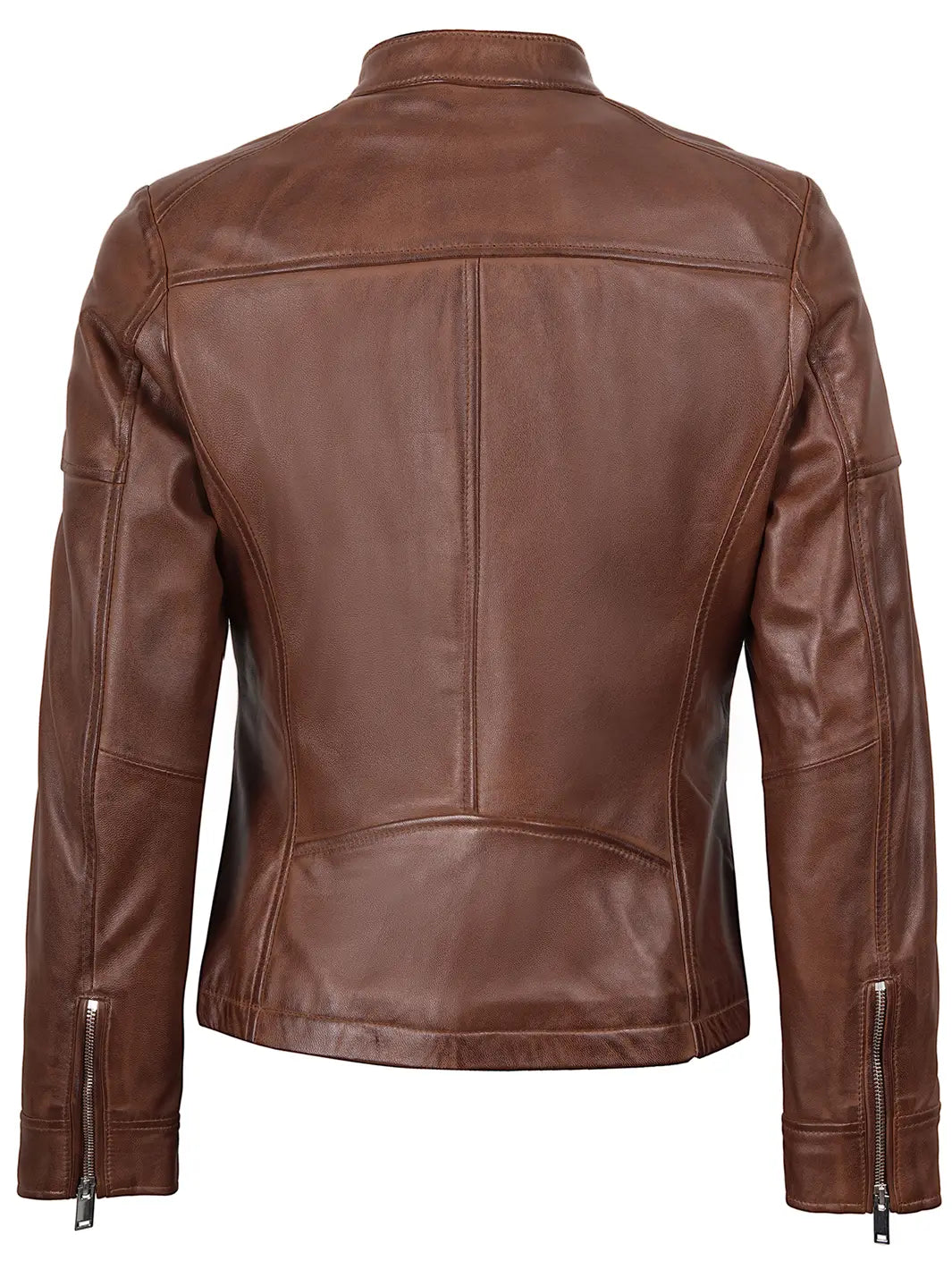 Women Brown Textured Cafe Racer Leather Jackets