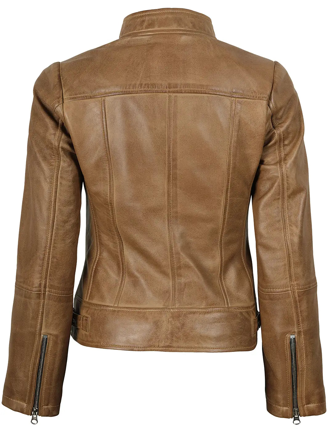 Womens Camel Leather Moto Jacket