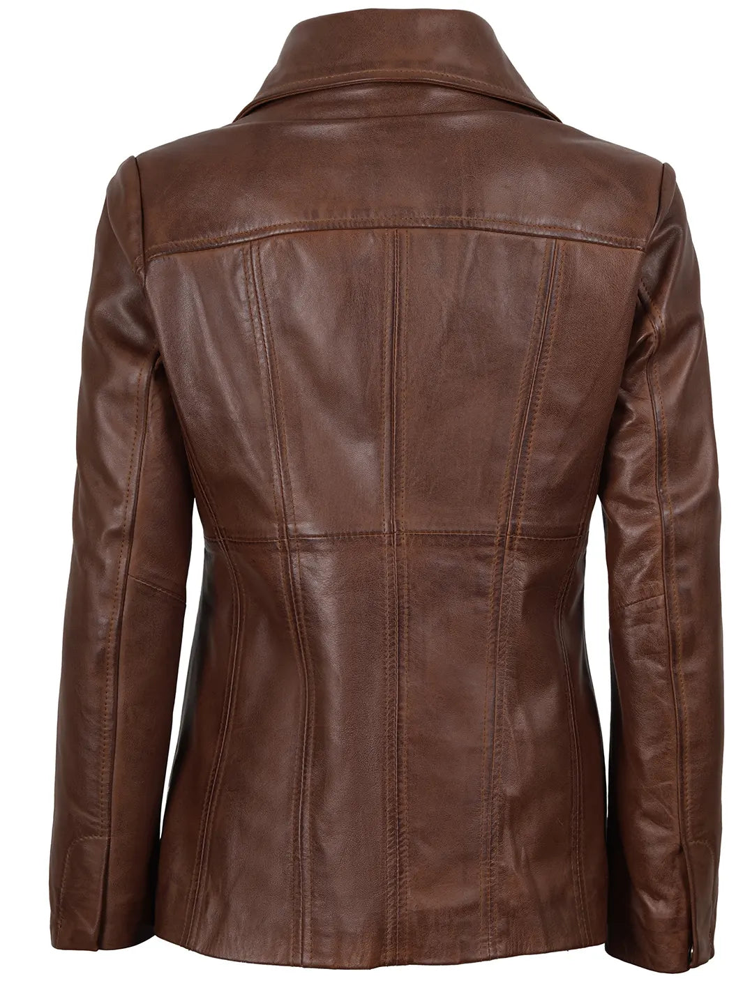 Womens Cognac Brown Leather Blazer