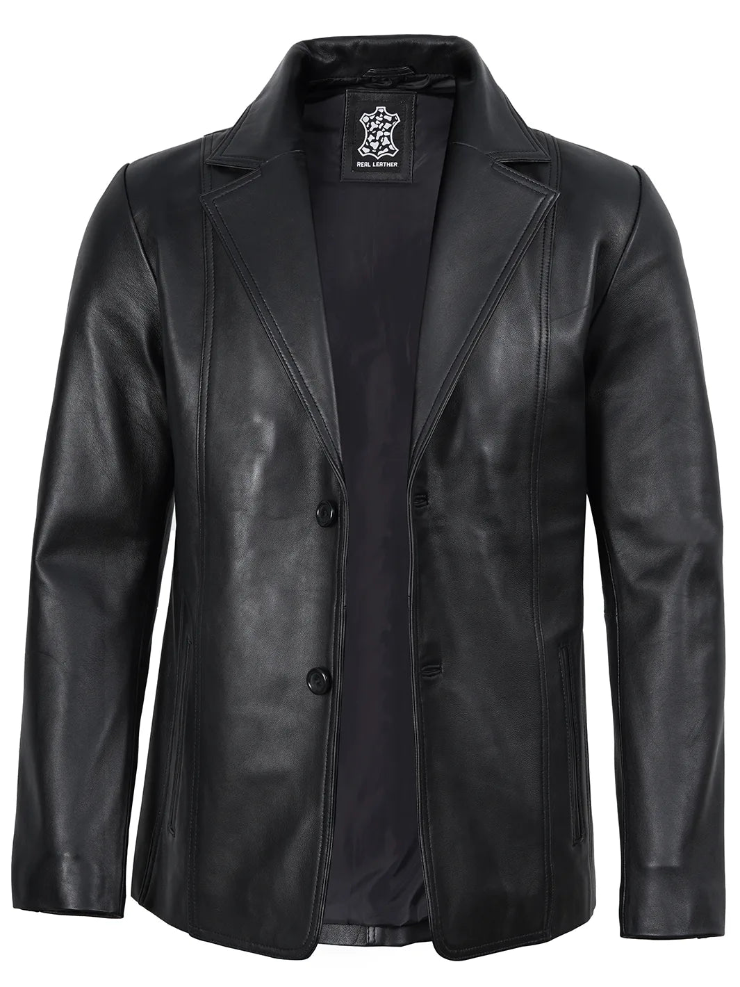 leather blazer mens black 