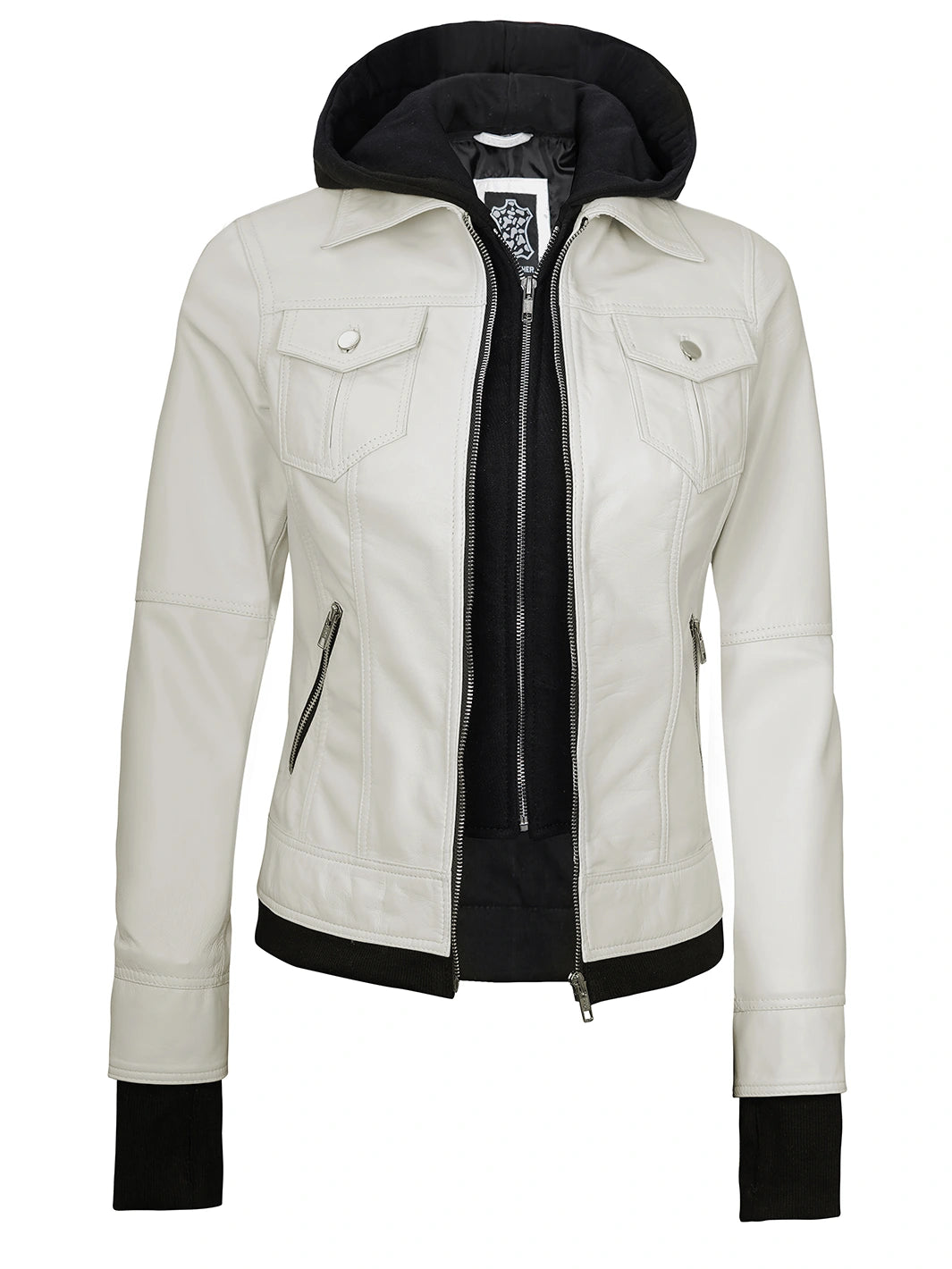 womens hooded leather jacket