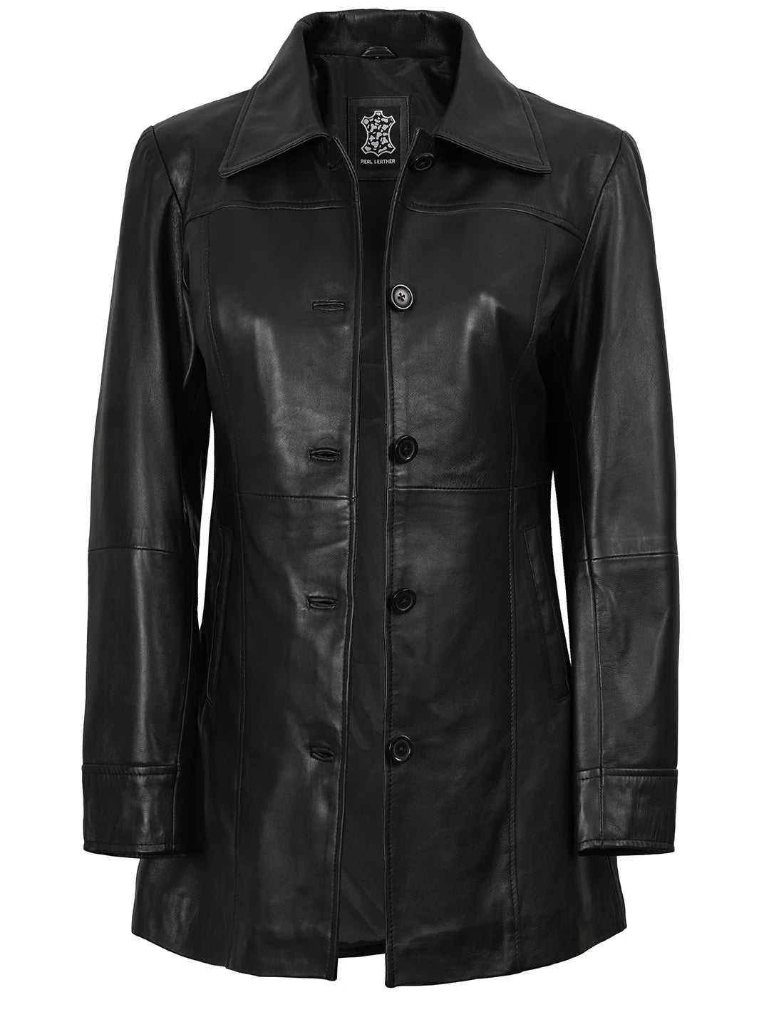 leather coat womens black 